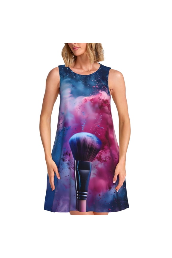 Color Explosion Makeup Brush Pattern Women’s Sleeveless Dress,Casual Summer Dress,A-line Sleeveless Dress Versatile Summer Dress Stylish Day Dress