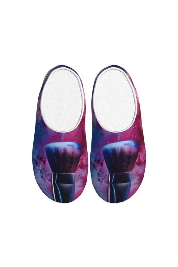 Color Explosion Makeup Brush Print Women's Men's Cotton Knit Slippers Lightweight Memory Foam Indoor House Shoes with Anti-Skid Sole-46/47