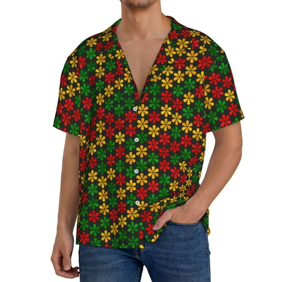 Rateoe Color Music1 Pattern Men's Short Sleeve Classic Shirt, Casual Short-Sleeved Shirt, Lightweight Summer Shirt, Cuban Collar Shirt,Button-Front Shirt-Medium