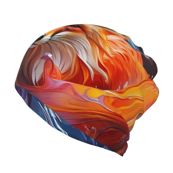 Rateoe Color Splash Fox Portrait Cotton Slouchy Beanie Hat for Men/Women,Lightweight Oversize Large Thin Skull Cap Night Sleeping Cap