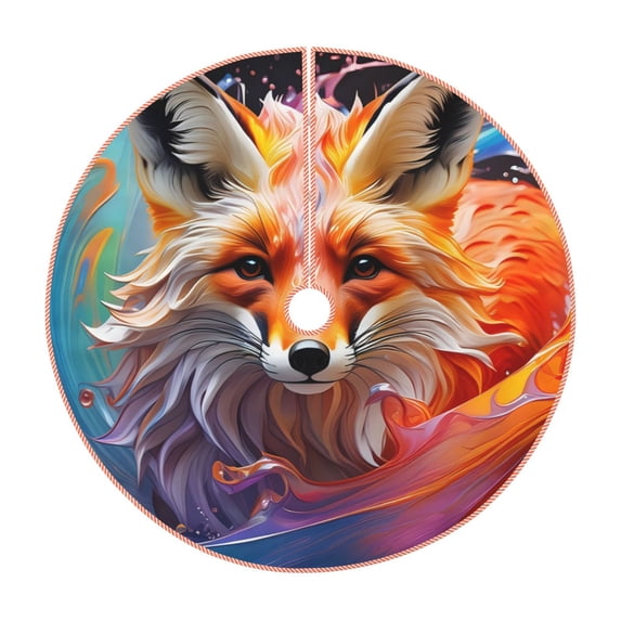 Rateoe Color Splash Fox Portrait Pattern Christmas Tree Skirt with Ties, Christmas Tree Decorations, Farmhouse Christmas Decor Xmas Holiday Decorations-48"