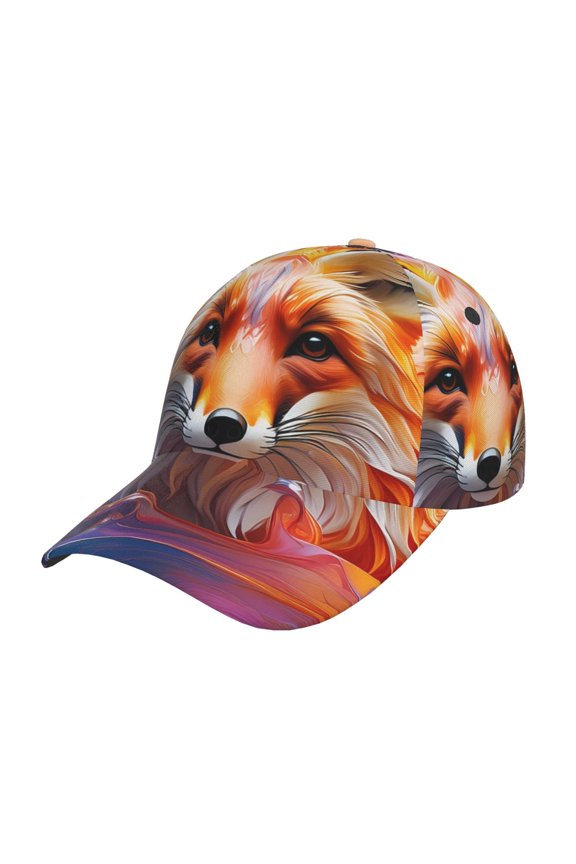 Color Splash Fox Portrait Pattern Mens Baseball Cap Adjustable Curved Brim Hat, Soft Cotton Sports Cap for Outdoor, Casual, and Everyday Wear, Comfortable & Breathable
