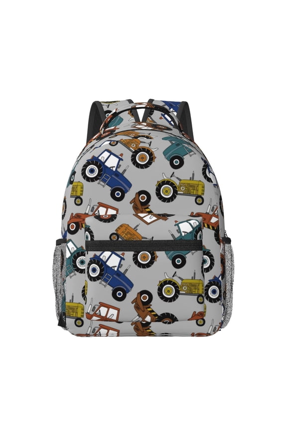 Color Tractor Pattern Durable Student Backpack Laptop Bag- Ergonomic Design, Waterproof Twill Fabric - Ideal for School, Travel, and Outdoor Activities