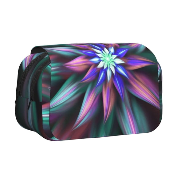 Rateoe Colored Abstract Pattern Double Clamshell Pen Case, Storage Organizer with Two Zipper Compartments– Holds Up to 50 Pencils & Pens