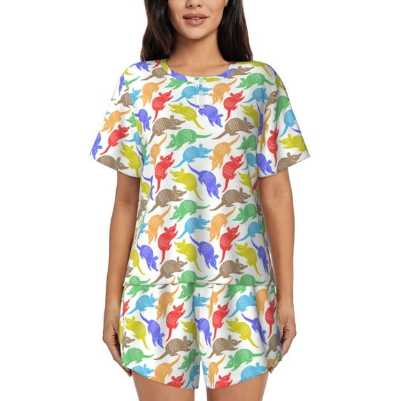 Rateoe Colored Armadillos Pattern Women's Short-Sleeved Pajama Set - 2 Piece Soft and Lightweight Sleepwear Set-X-Large