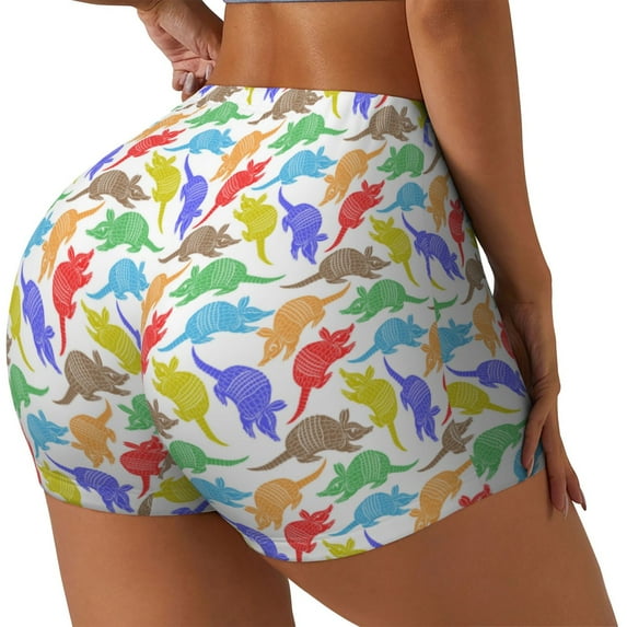 Rateoe Colored Armadillos Printed Power Workout Shorts for Women Tummy Control Squat Proof Ribbed Thick Seamless Scrunch Active Short-Medium