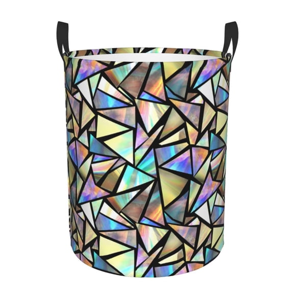 Rateoe Colored Glass Pattern Round Laundry Hamper Basket, Tall Hamper Basket for Blanket Storage, Nursery Clothes Hamper for Laundry in Bedroom and College Dorm-Medium