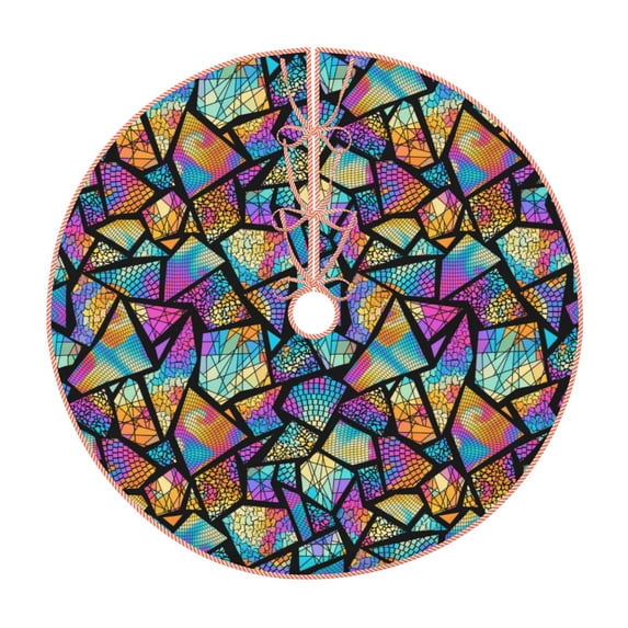 Rateoe Colored Glass1 Pattern Christmas Tree Skirt with Ties , Christmas Tree Decorations, Farmhouse Christmas Decor Xmas Holiday Decorations-30"