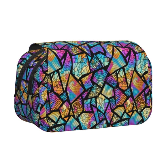 Rateoe Colored Glass1 Pattern Double Clamshell Pen Case, Storage Organizer with Two Zipper Compartments– Holds Up to 50 Pencils & Pens