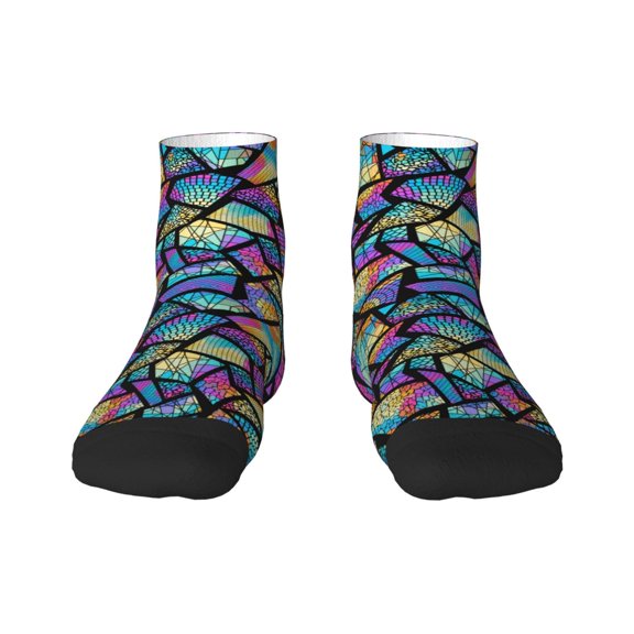 Rateoe Colored Glass1 Pattern Quarter Crew Socks,Toe Seamed Ankle Socks,Cotton Cushioned Breathable Athletic Crew Sports Socks