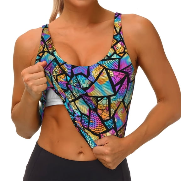 Rateoe Colored Glass1 Print Womens' Sports Bras Scoop Neck Sports Vest- Padded U Back Seamless High Impact Support