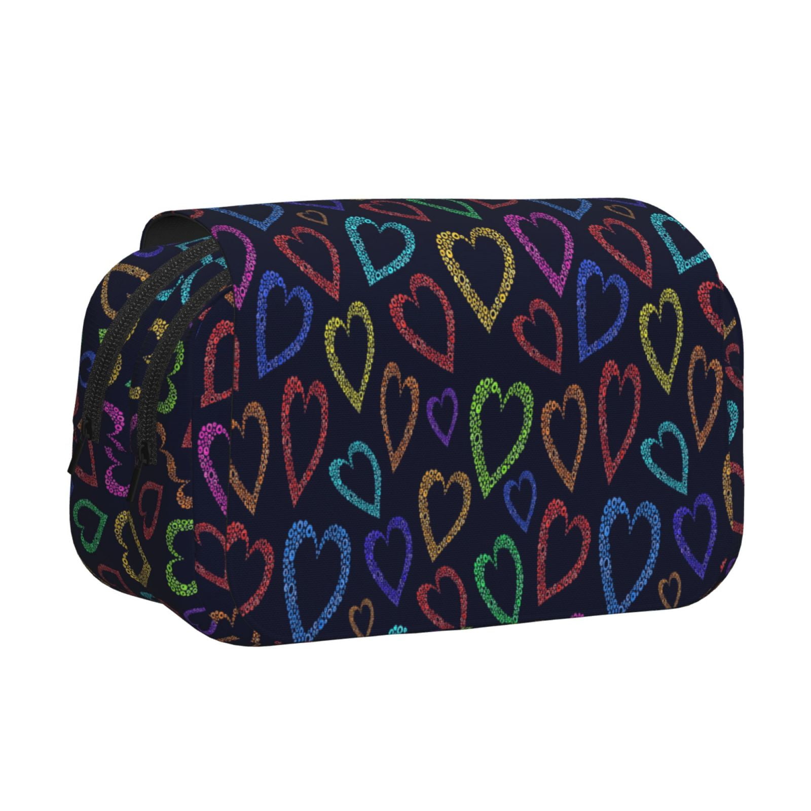 Rateoe Colored Hearts Pattern Double Clamshell Pen Case, Storage Organizer with Two Zipper Compartments– Holds Up to 50 Pencils & Pens