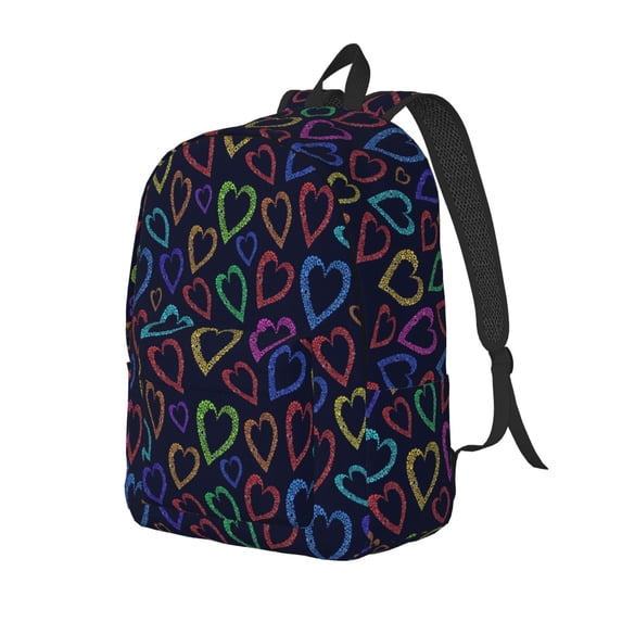Rateoe Colored Hearts Pattern Durable Canvas Backpack for Men & Women – Stylish & Lightweight – Adjustable Straps, Multiple Pockets – Fits 15-17 Inch LaptopsSmall