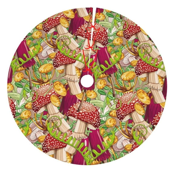 Rateoe Colored Large Mushrooms and Leaves Print Christmas Tree Skirt 30" for Xmas Holiday New Year Party Circle Tree Mat Ornaments Decoration