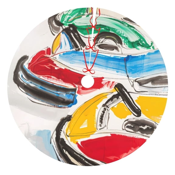 Rateoe Colorful Abstract Bumper Cars Print Christmas Tree Skirt 30" for Xmas Holiday New Year Party Circle Tree Mat Ornaments Decoration