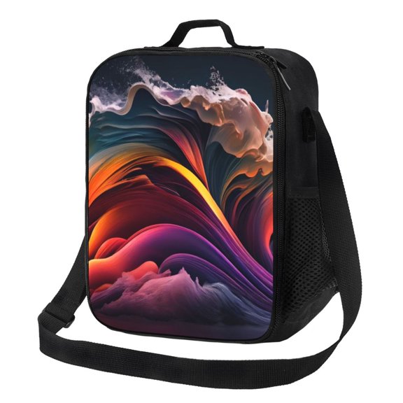 Rateoe Colorful Abstract Wave Motion Lunch Bag Reusable Lunch Box with Shoulder Straps for Men Women Insulated Portable Lunchbox for adults Suitable for School Work Picnic