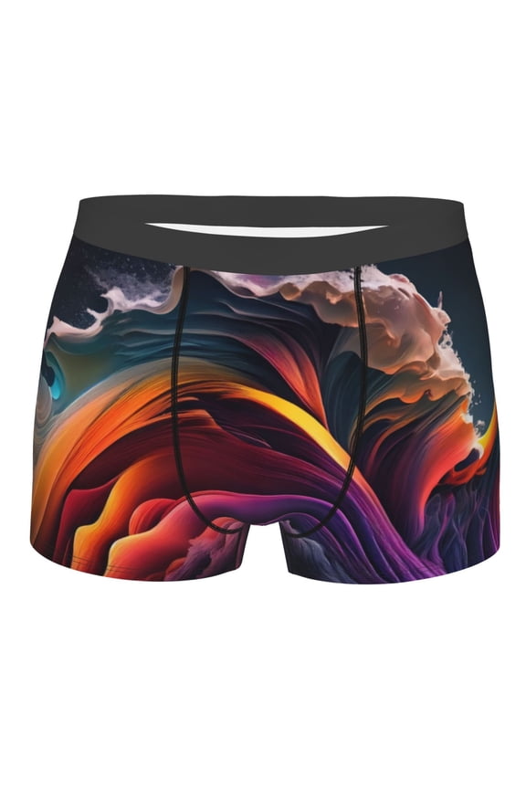 Colorful Abstract Wave Motion Mens Boxer Briefs Poly Spandex Performance Boxer Briefs Underwear Hem Boxer Briefs - Small