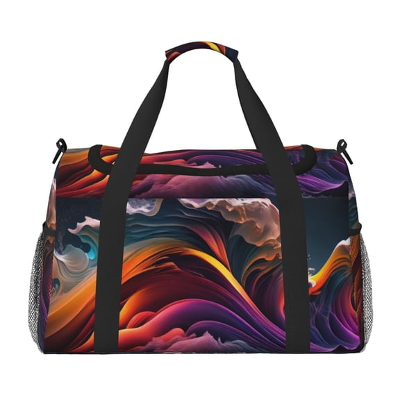 Rateoe Colorful Abstract Wave Motion Pattern Gym Bag for Women, Duffle Bag for Travel with Wet Pocket, Carry on Weekender Bags for Women, Water Resistant Travel Bag Duffel Bag