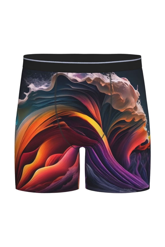 Colorful Abstract Wave Motion Print Men’s Underwear Boxer Briefs Soft Comfortable Underwear Boxer Briefs, Long Leg Briefs,Anti-chafing Boxer Briefs
