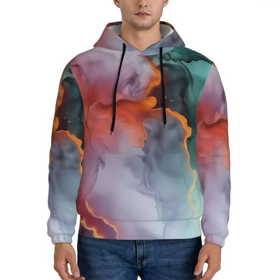 Rateoe Colorful Abstract Waves Pattern Mens Hoodie, Pullover Hooded Sweatshirt, Kangaroo Pocket Hoodie Ideal for Daily Wear, Travel and Home-3X-Large