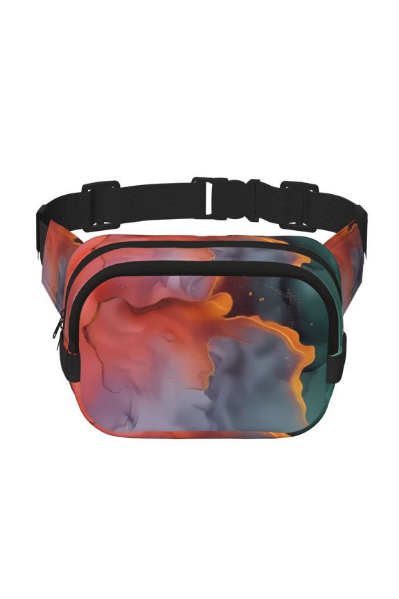 Colorful Abstract Waves Print Fanny Pack Belt Bag for Women and Men, Square Double-Layer Waterproof Waist Pack with Adjustable Strap for Hiking, Jogging, Cycling
