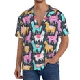 thumbnail image 1 of Rateoe Colorful Alpaca Pattern Men's Short Sleeve Classic Shirt, Casual Short-Sleeved Shirt, Lightweight Summer Shirt, Cuban Collar Shirt,Button-Front Shirt-Medium, 1 of 5