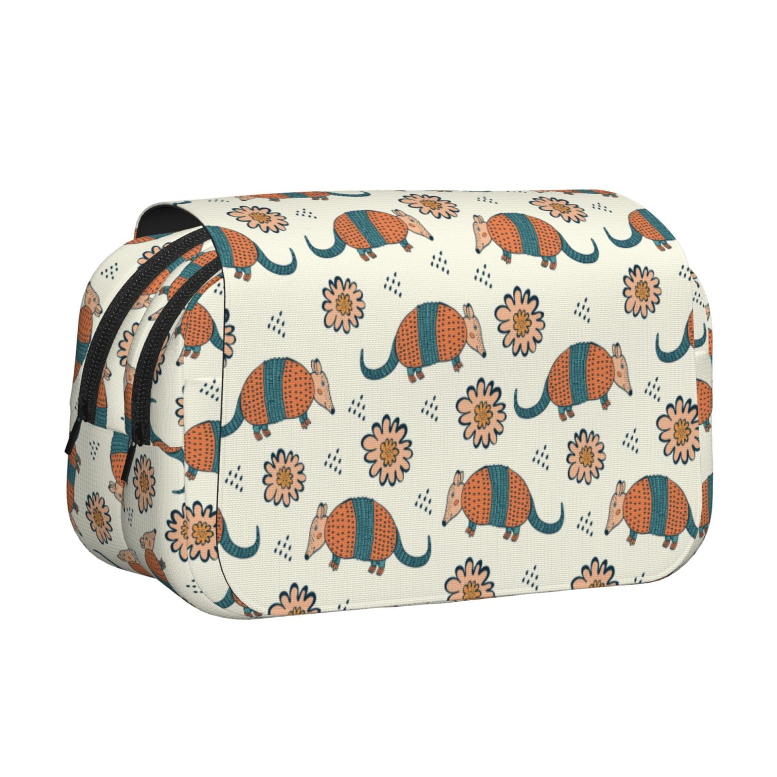 Rateoe Colorful Armadillos1 Pattern Double Clamshell Pen Case, Storage Organizer with Two Zipper Compartments– Holds Up to 50 Pencils & Pens