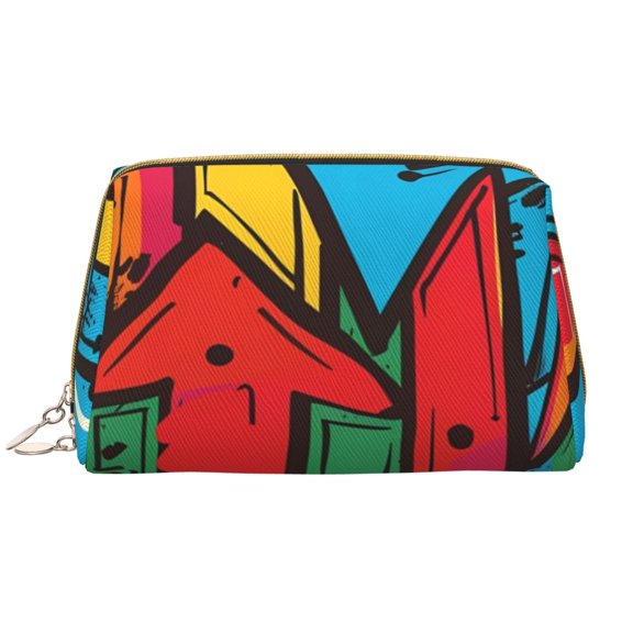 Rateoe Colorful Arrow Graffiti Pattern for Travel Makeup Bag,Large Capacity Cosmetic Bags for Women,Waterproof Portable Pouch Open Flat Toiletry Bag Make up Organizer
