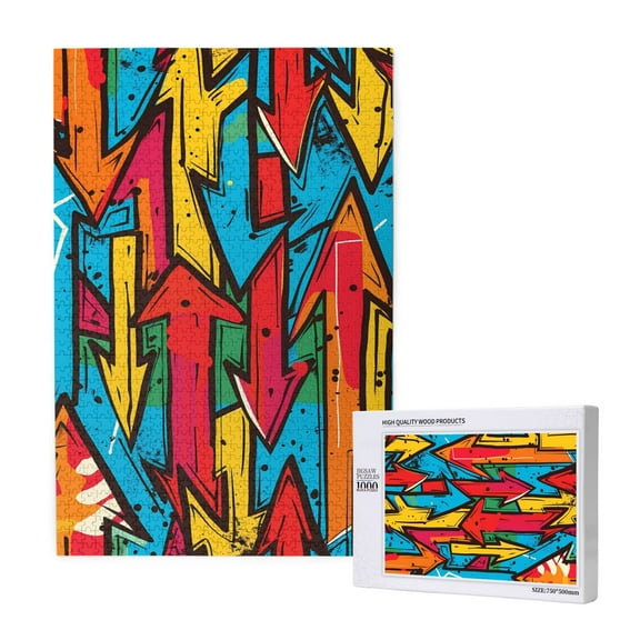 Rateoe Colorful Arrow Graffiti Pattern Pattern Wooden Picture Puzzle ,1000 Piece Jigsaw Puzzle ,Family Fun Puzzle, Home Dcor Puzzle, Gift Puzzle(Vertical style)