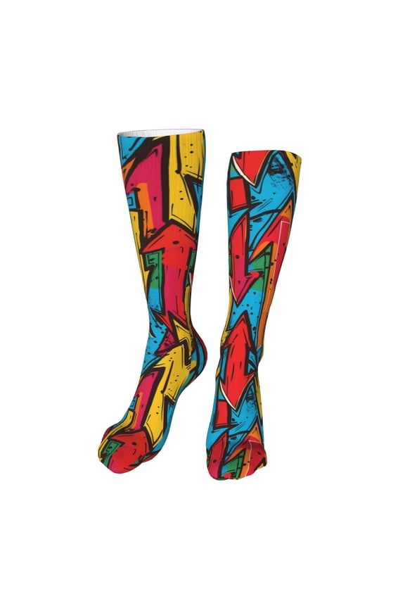 Colorful Arrow Graffiti Pattern print Women's Men's Novelty 20in Crew Socks Cotton Socks Knee High Socks for Walking,Running,Nurses,Pregnancy-One Size