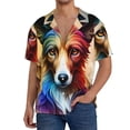 thumbnail image 1 of Rateoe Colorful Art Dog Pattern Men's Short Sleeve Classic Shirt, Casual Short-Sleeved Shirt, Lightweight Summer Shirt, Cuban Collar Shirt,Button-Front Shirt-XX-Large, 1 of 5