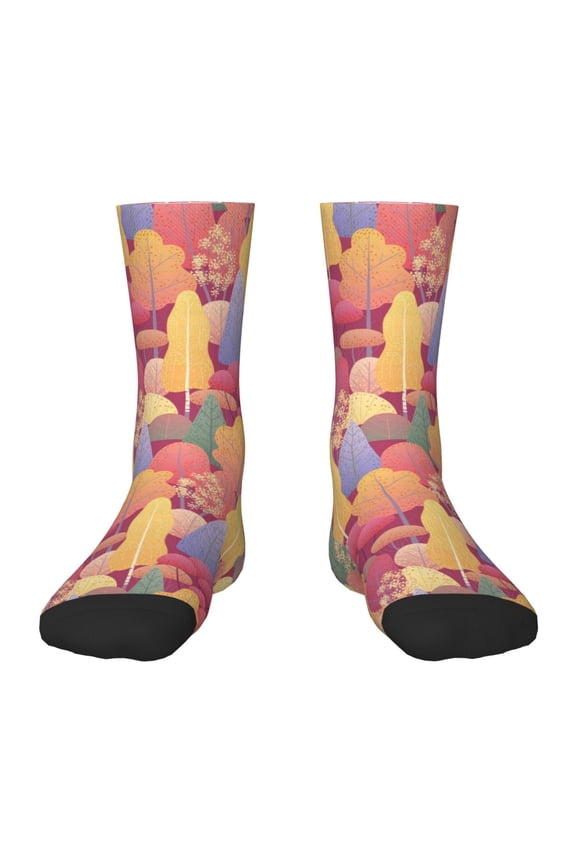 Colorful Autumn Forest Trees Pattern Children's Socks, Socks Gifts ,kids Crew Soft Cotton Socks , Moisture-Wicking, Durable, Ideal for Daily Wear & Sports
