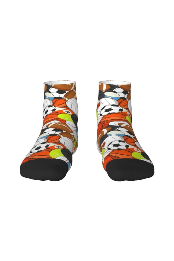 Colorful Balls Pattern Quarter Crew Socks,Toe Seamed Ankle Socks,Cotton Cushioned Breathable Athletic Crew Sports Socks