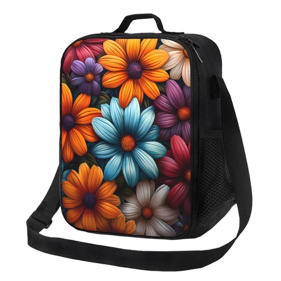 Rateoe Colorful Blooming Flowers Lunch Bag Reusable Lunch Box with Shoulder Straps for Men Women Insulated Portable Lunchbox for adults Suitable for School Work Picnic