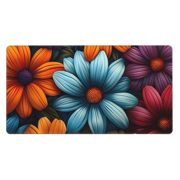 Rateoe Colorful Blooming Flowers Print Mouse Pad - Extended Large Gaming Mousepad,Non-Slip Stitched Edge,16x29.5 Inch