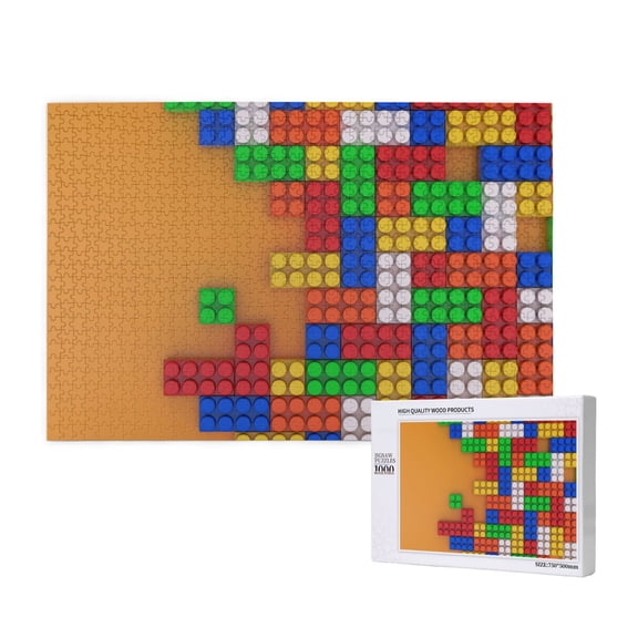 Rateoe Colorful Building Blocks A Pattern Wooden Picture Puzzle ,1000 Piece Jigsaw Puzzle ,Family Fun Puzzle, Home Décor Puzzle, Gift Puzzle(Horizontal style)