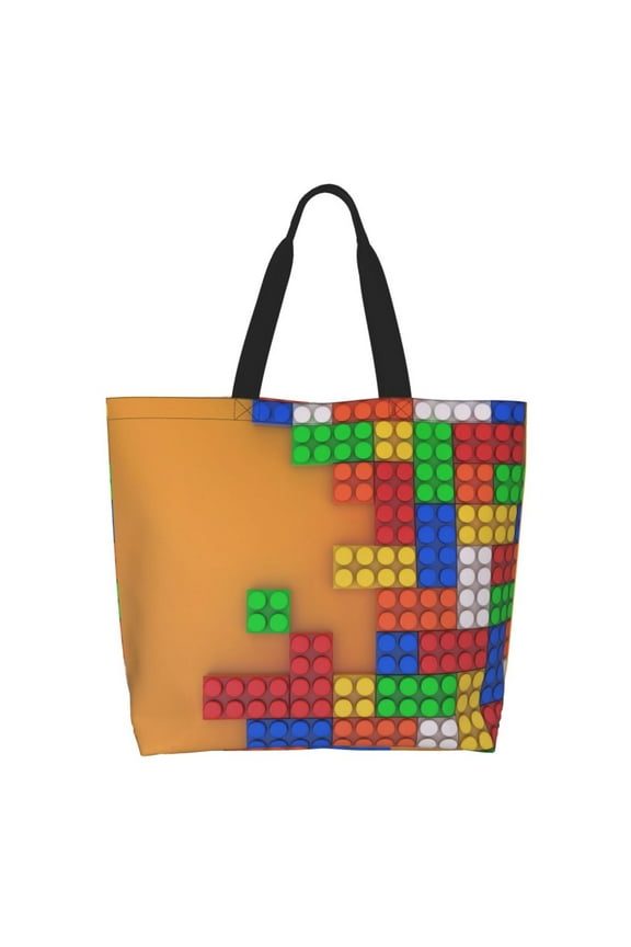 Colorful Building Blocks A Tote Bag - Waterproof Lightweight Handbags Travel Shoulder Bag for Hiking Yoga Gym Swimming Travel Beach