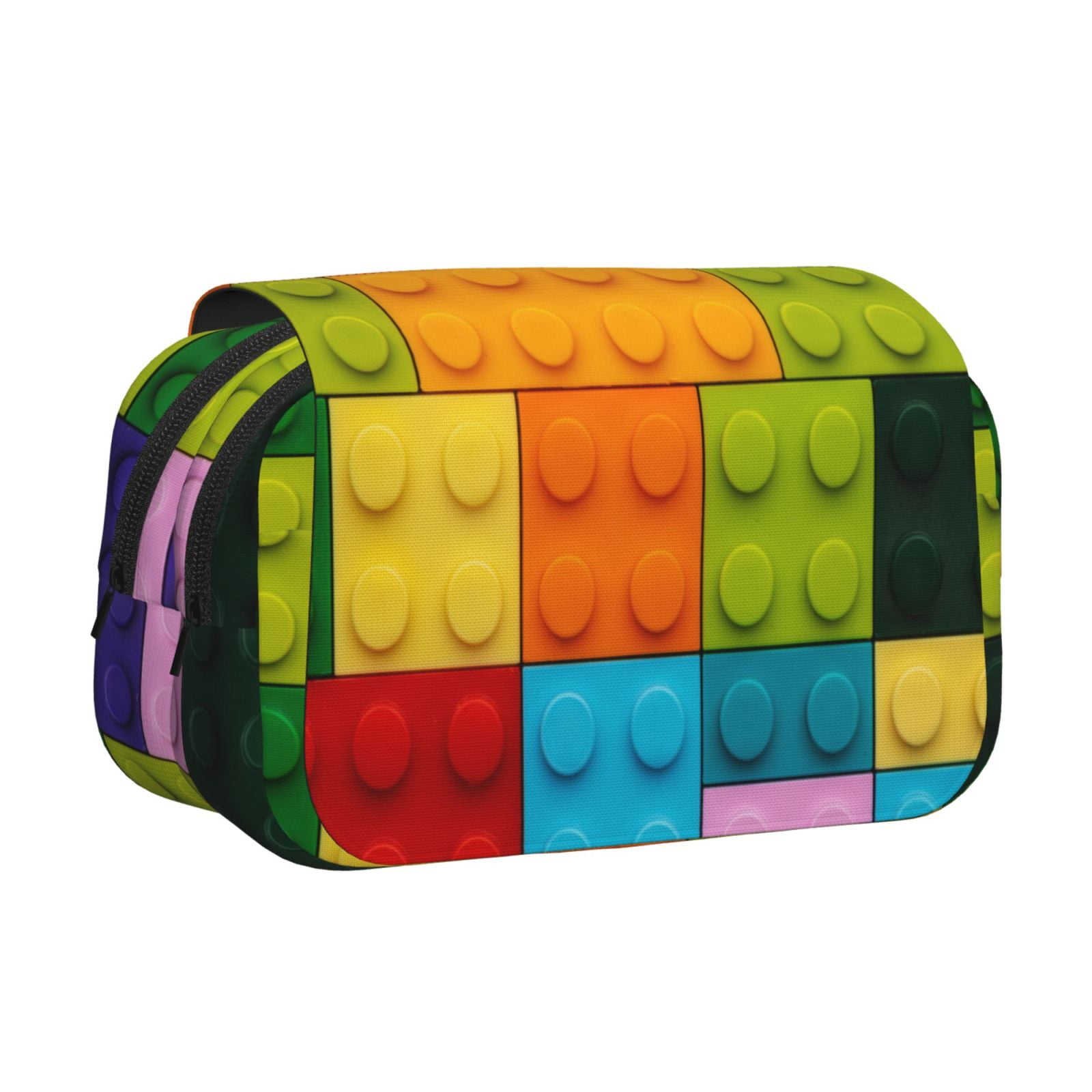 Rateoe Colorful Building Blocks Pattern Double Clamshell Pen Case, Storage Organizer with Two Zipper Compartments– Holds Up to 50 Pencils & Pens