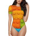 thumbnail image 1 of Rateoe Colorful Building Blocks Printed Women Rash Guard Short Sleeve,Tummy control Swimsuit Surfing Swimsuit Bathing Suit Short-sleeved Onesie UPF 50+ -X-Large, 1 of 7
