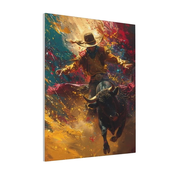 Rateoe Colorful Bull Western Man Pattern Decorative Picture – Unique Modern Wall Art, Ready-to-Hang Canvas Print for Home (Vertical)