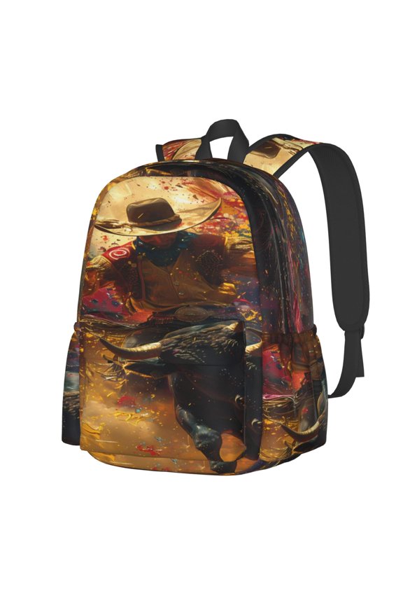 Colorful Bull Western Man Pattern Student Backpack,Backpack for School,Lightweight Bag,Travel Backpack,Outdoor Backpack,Large Capacity Backpack