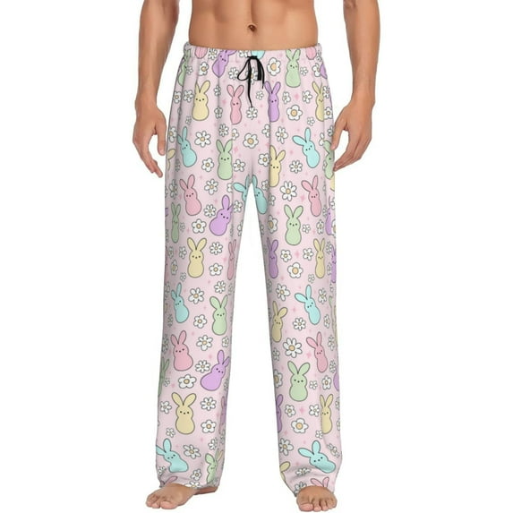 Rateoe Colorful Bunny Pattern Men’s Ultra-Soft Comfy Pajama Lounge Pants Sleepwear,Comfortable Lounge Wear,lightweight Pajamas, Casual Home Wear-Small