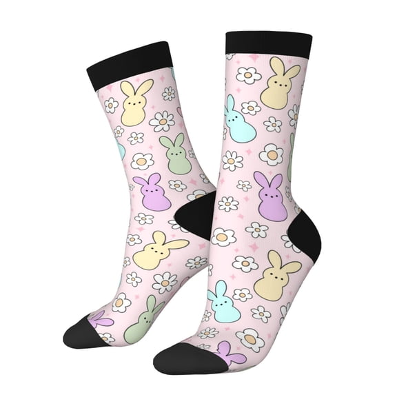 Rateoe Colorful Bunny for Women Casual Calf Socks - Cute Crew Socks - Thin Soft Above Ankle Socks Size 5-11
