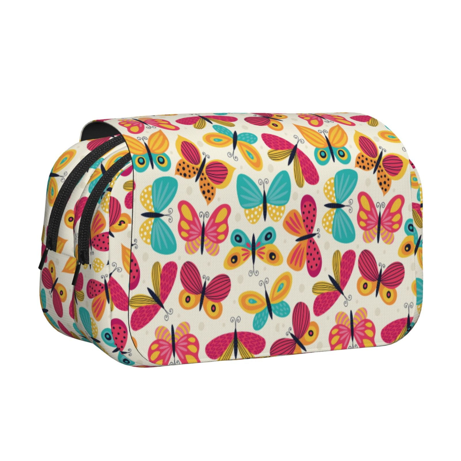 Rateoe Colorful Butterflies Pattern Double Clamshell Pen Case, Storage Organizer with Two Zipper Compartments– Holds Up to 50 Pencils & Pens