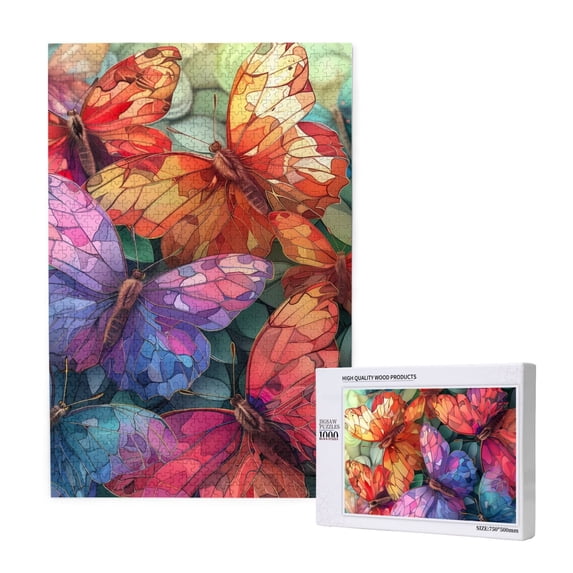 Rateoe Colorful Butterfly Cluster Pattern Wooden Picture Puzzle ,1000 Piece Jigsaw Puzzle ,Family Fun Puzzle, Home Décor Puzzle, Gift Puzzle(Vertical style)