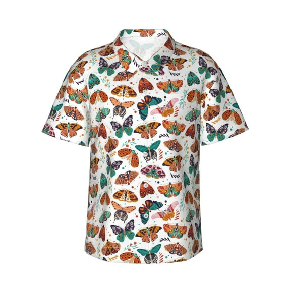 Rateoe Colorful Butterfly Pattern Men’s Hawaiian Shirt – Short Sleeve Button-Down Tropical Beach Shirt, Lightweight & Breathable Casual Aloha Shirt with Pocket,XX-Large