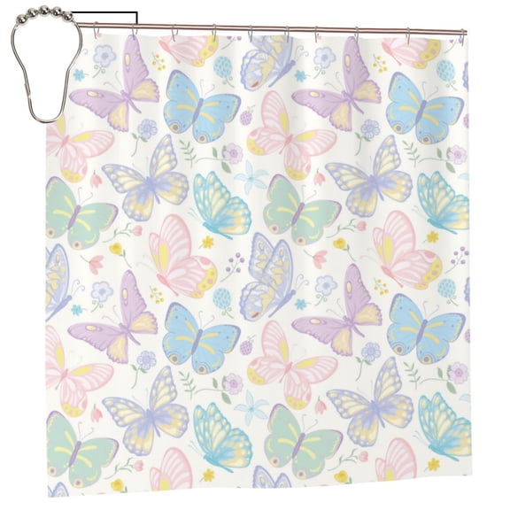 Rateoe Colorful Butterfly Shower Curtain - Fancy Bathroom Shower Curtain Sets - Waterproof Shower Curtain with Hooks with 12 Plastic Hooks 72x72 Inches