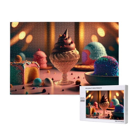 Rateoe Colorful Cake Ice Cream Pattern Wooden Picture Puzzle ,1000 Piece Jigsaw Puzzle ,Family Fun Puzzle, Home Décor Puzzle, Gift Puzzle(Horizontal style)