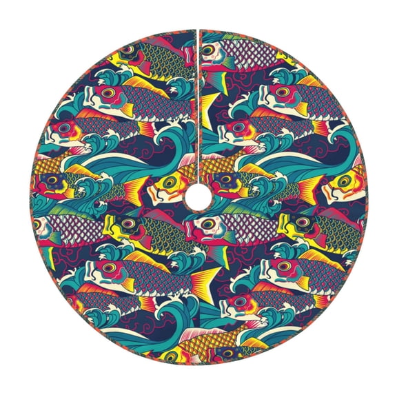 Rateoe Colorful Carp Streamer Pattern Christmas Tree Skirt with Ties , Christmas Tree Decorations, Farmhouse Christmas Decor Xmas Holiday Decorations-