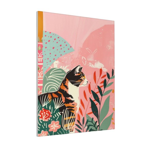 Rateoe Colorful Cat With Flowers Pattern Decorative Picture – Unique Modern Wall Art, Ready-to-Hang Canvas Print for Home (Vertical)